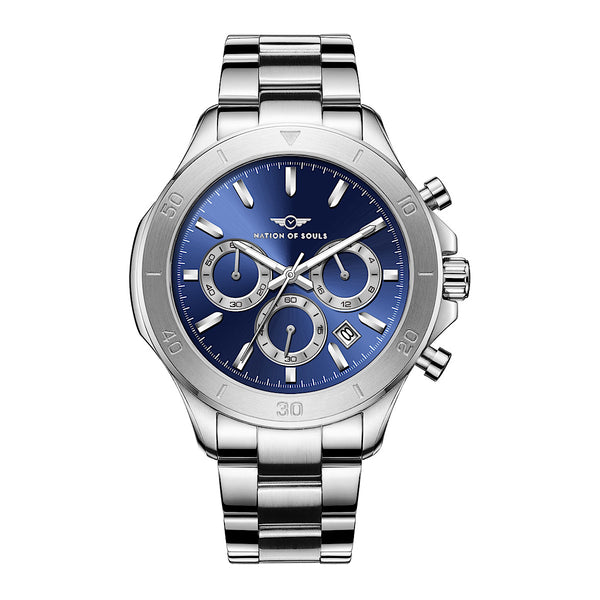 Silver watch best sale with blue face