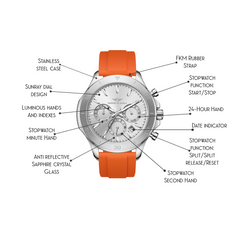 Chronograph One | Silver / Silver - Orange Rubber Strap