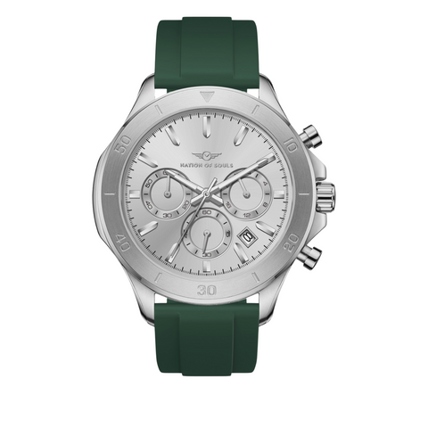 Chronograph One | Silver / Silver - Green Rubber Strap